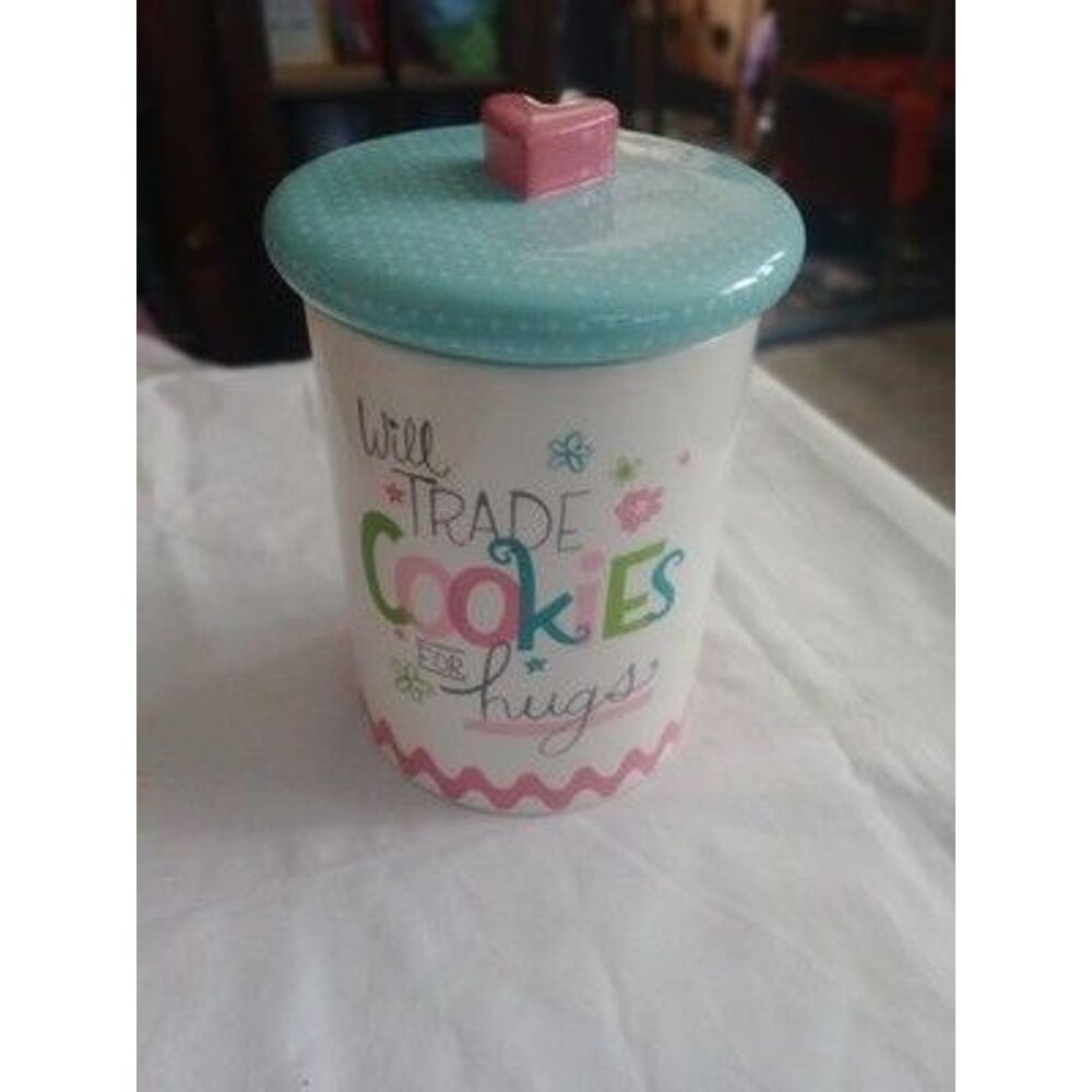 Hallmark Trade Cookies For Hugs Ceramic Cookie Jar Lid Heart Pink Blue Retired